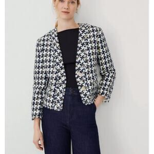 Ann Taylor Navy, White & Pink Tweed Houndstooth Blazer